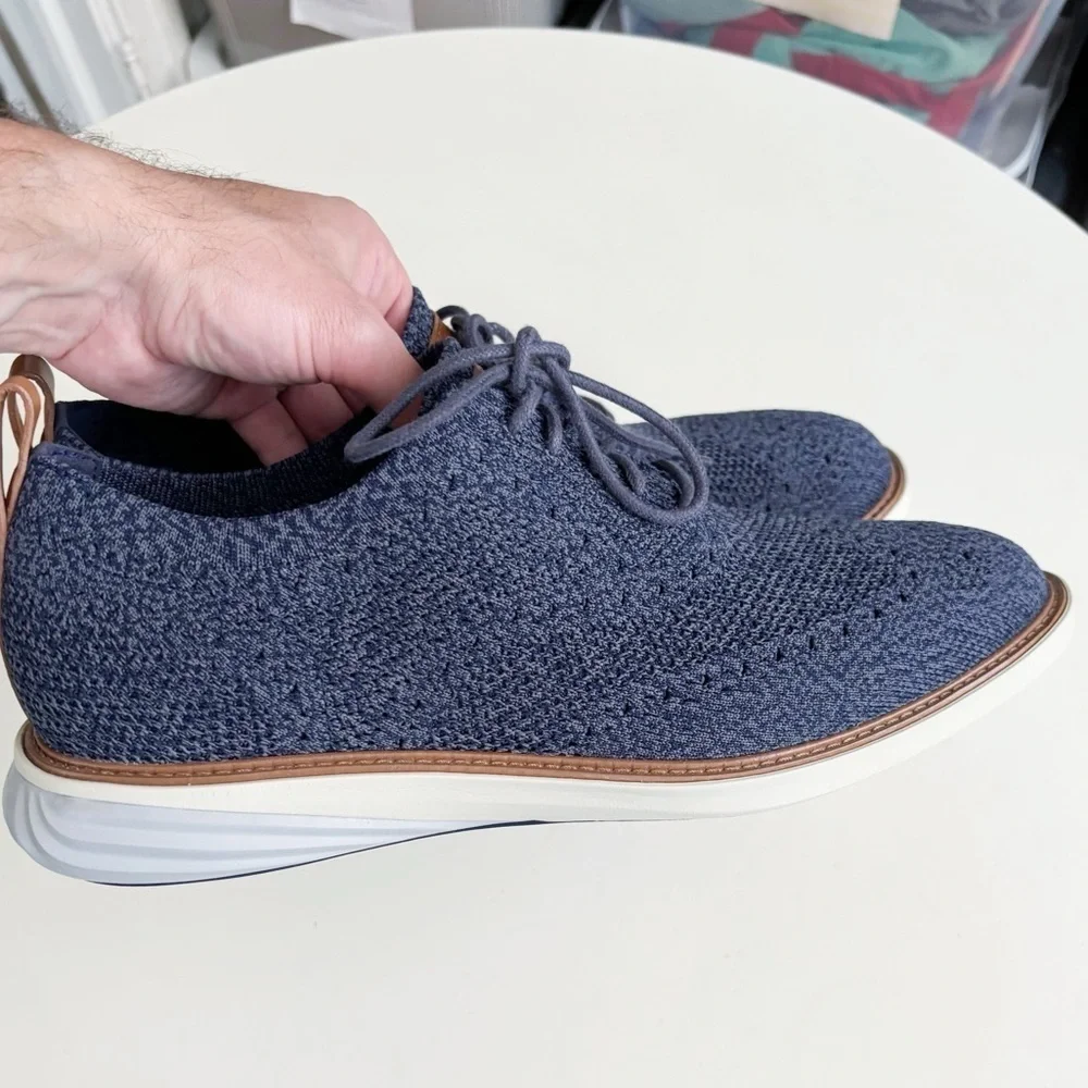 Cole Haan Navy Knit Oxfords with Tan Accents